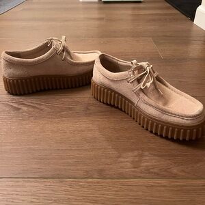 Clarks Tan Suede Platform Shoes
